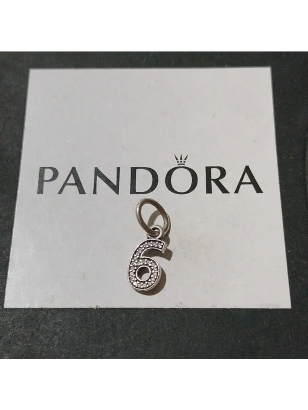 Pandora Retired Sterling Silver Number Six Dangle with Clear Zirconia - 791344CZ